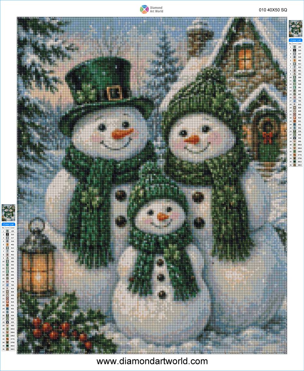 Irish Snowman Family - Diamond Painting Layout