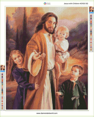 Jesus with Children - Diamond Painting Layout