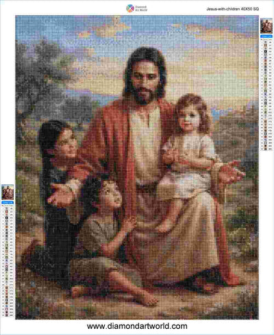 Jesus with Children - Diamond Painting Layout