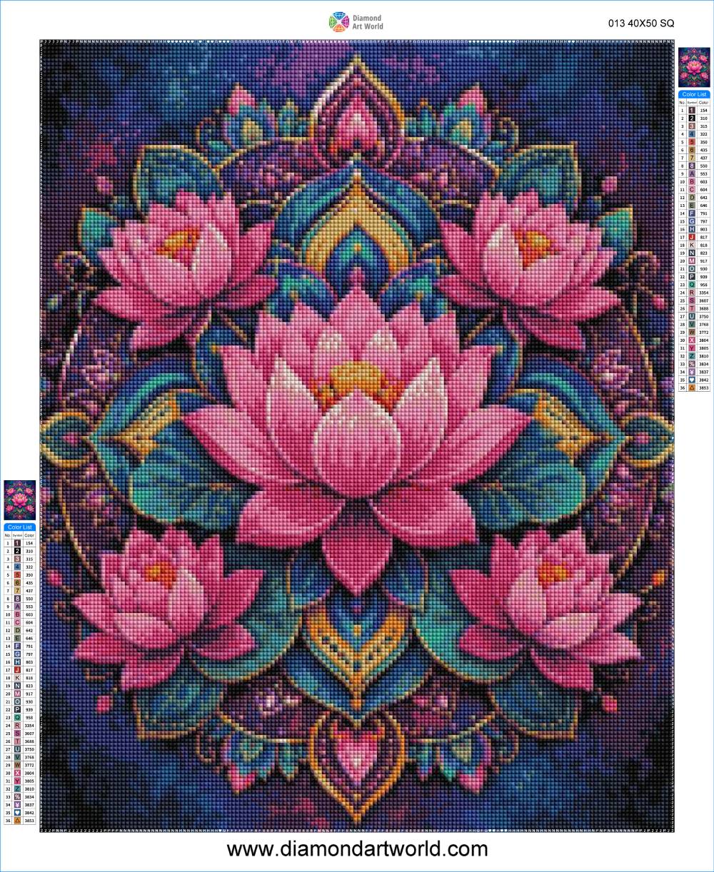 Mandala Lotus Flowers Diamond Painting Layout