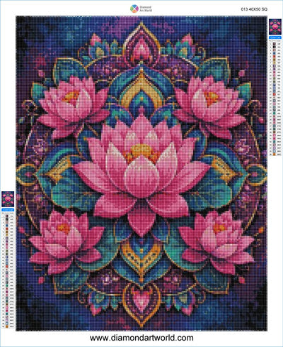 Mandala Lotus Flowers Diamond Painting Layout