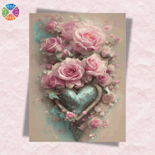 Metal Heart Entwined in Roses - Diamond Painting