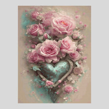 Load image into Gallery viewer, Metal Heart Entwined in Roses - Diamond Art
