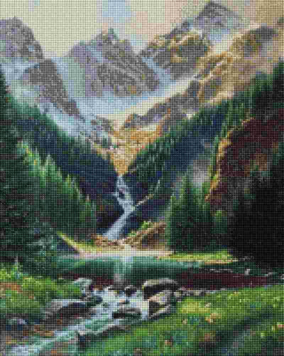 Mountains Waterfall Valley - Diamond Art