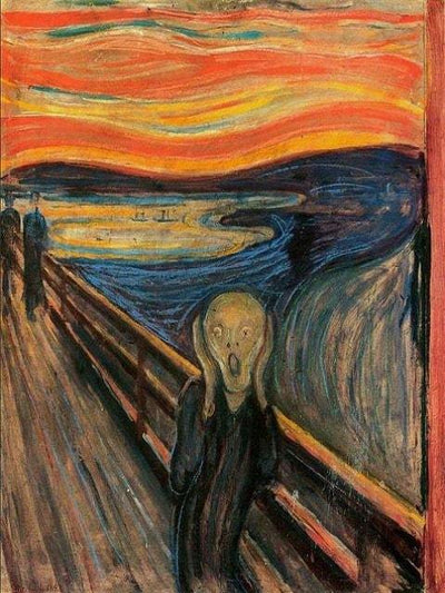 Famous artwork 'The Scream' by Edvard Munch with a person screaming on a bridge. Munch The Scream - Diamond Painting