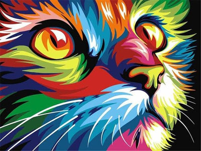 Colorful abstract painting of a cat's face. Neon Cat - Diamond Painting