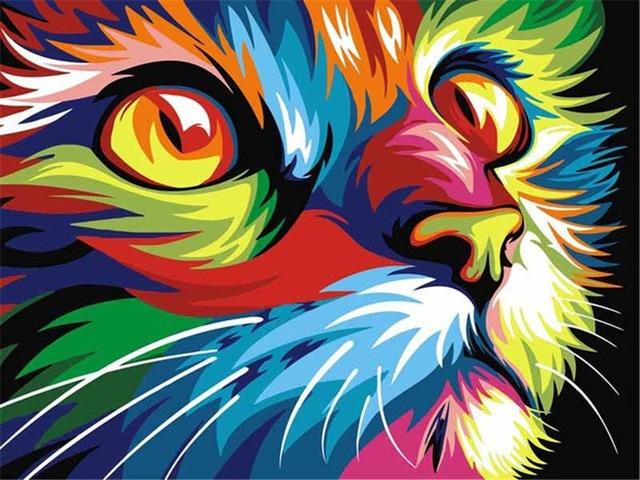 Colorful abstract painting of a cat's face. Neon Cat - Diamond Painting
