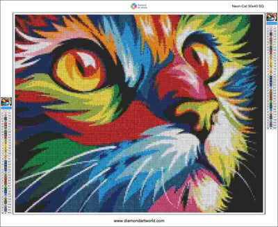 Neon Cat - Diamond Painting Layout