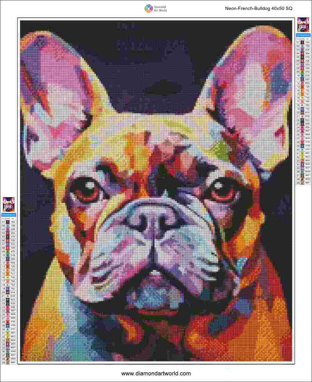 Neon French Bulldog - Diamond Painting Layout
