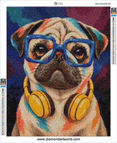 Neon Pug - Diamond Painting Layout