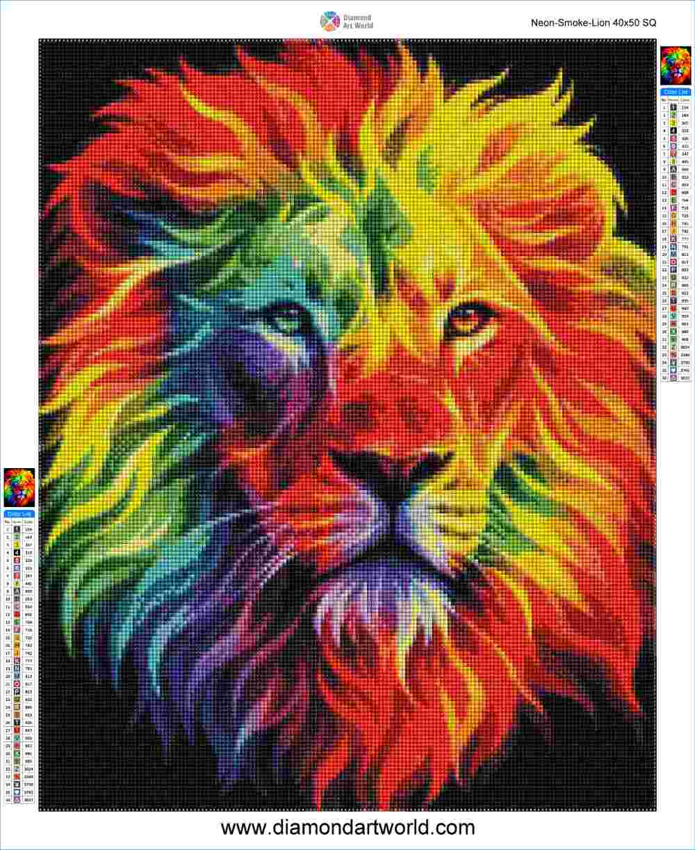 Neon Smoke Lion - Diamond Painting Layout