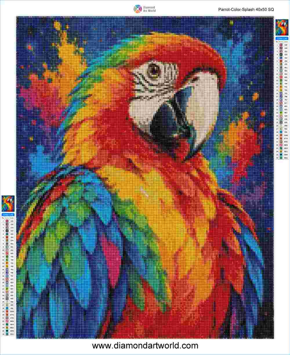 Parrot Color Splash - Diamond Painting Layout