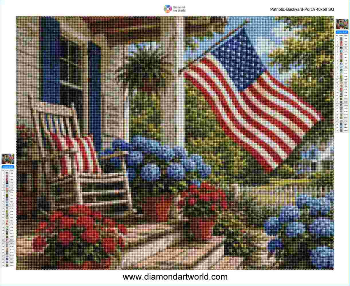 Patriotic Backyard Porch - Diamond Painting Layout
