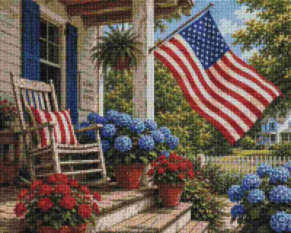 Patriotic Backyard Porch - Diamond Art