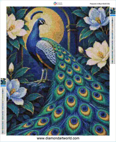 Peacock in Blue - Diamond Painting Layout