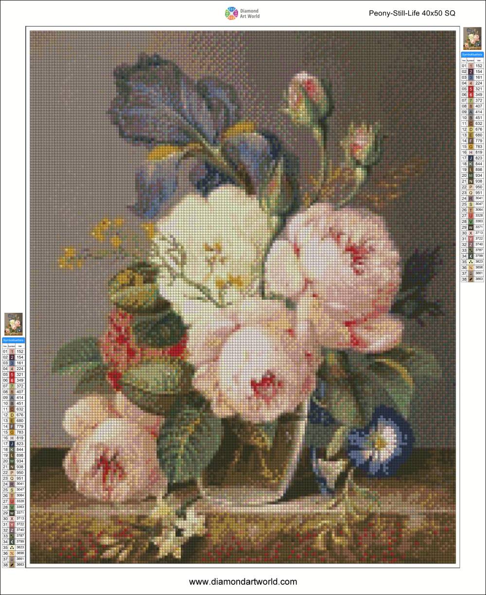 Peony Still Life - Diamond Painting Layout