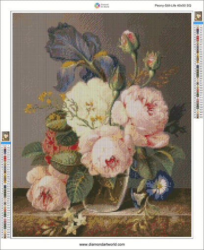 Peony Still Life - Diamond Painting Layout