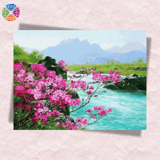 Pink Flowers River - Diamond Painting