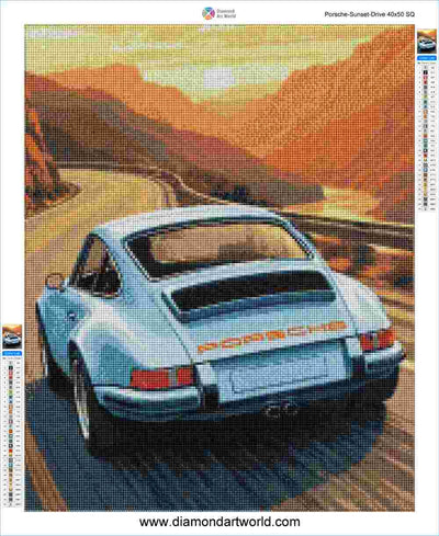 Porsche Sunset Drive - Diamond Painting Layout