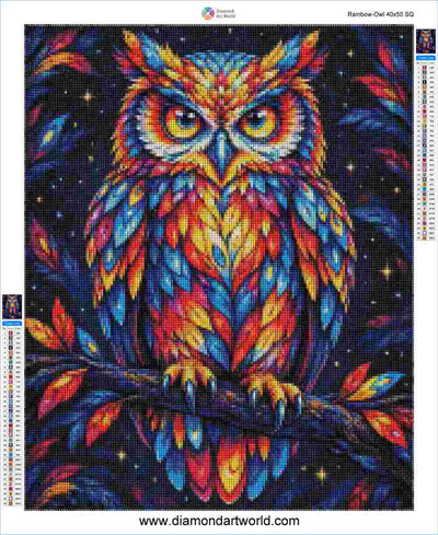 Rainbow Owl - Diamond Painting Layout