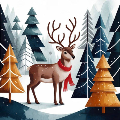 Red Scarf Reindeer - Diamond Painting