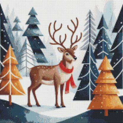 Red Scarf Reindeer - Diamond Art