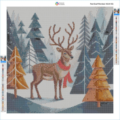 Red Scarf Reindeer - Diamond Painting Layout