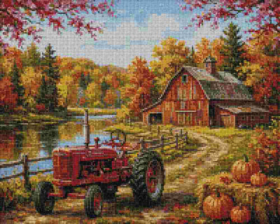 Red Tractor by the Barn - Diamond Art