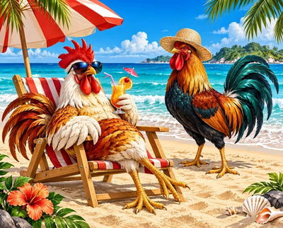 Roosters on Vacation - Diamond painting kit