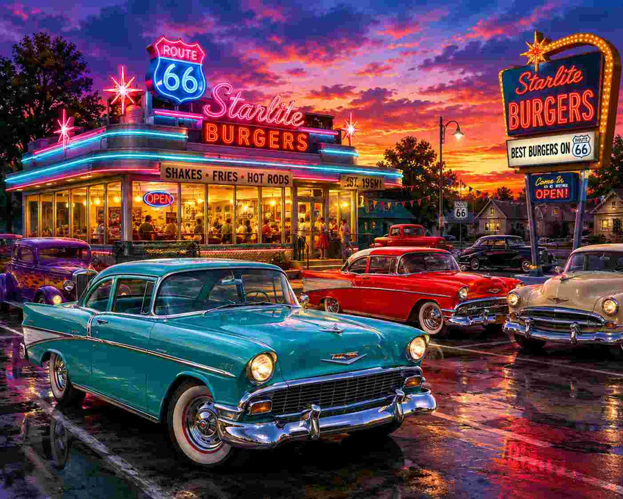 Route 66 Car Night – Diamond Painting