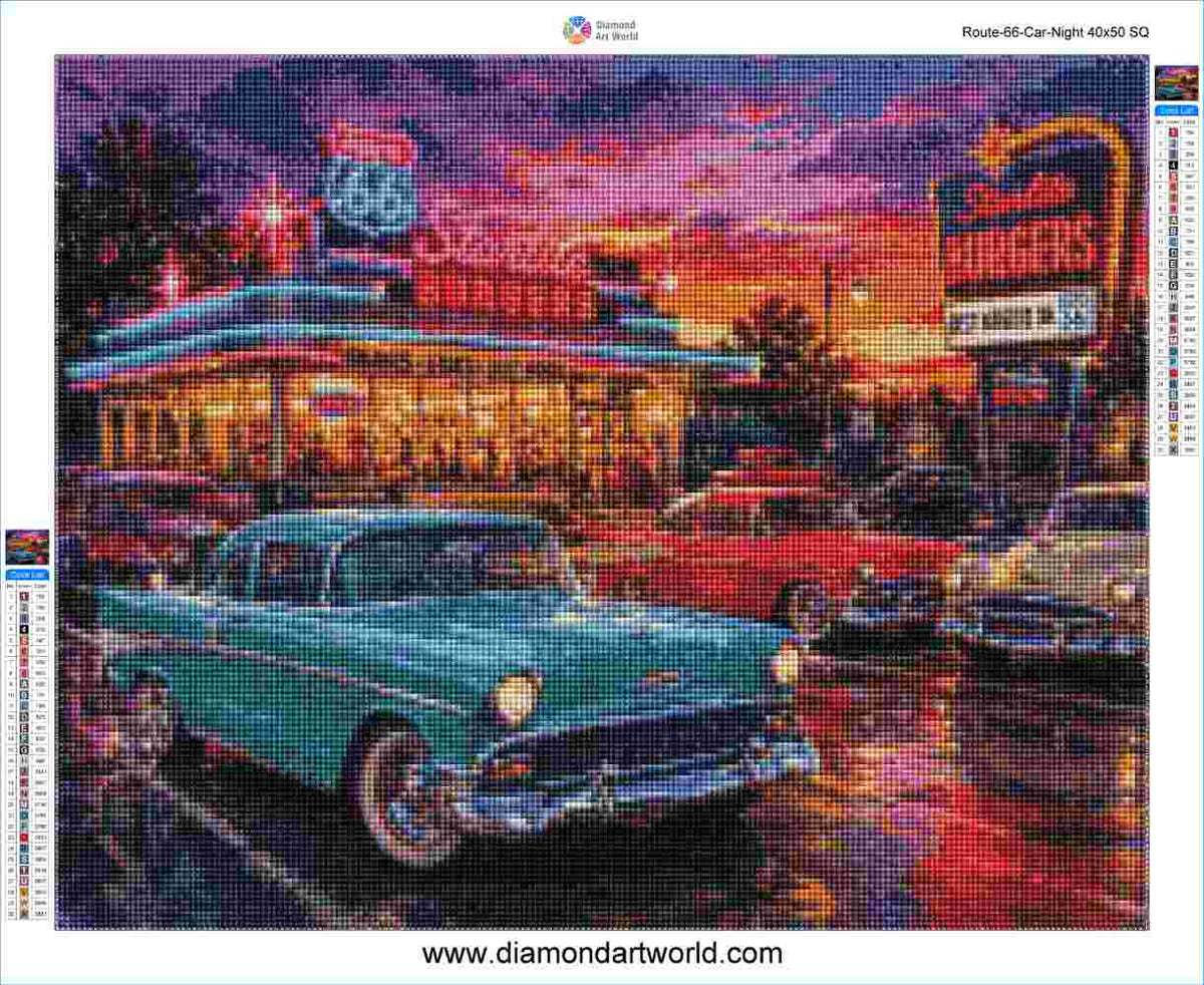 Route 66 Car Night - Diamond Painting Layout