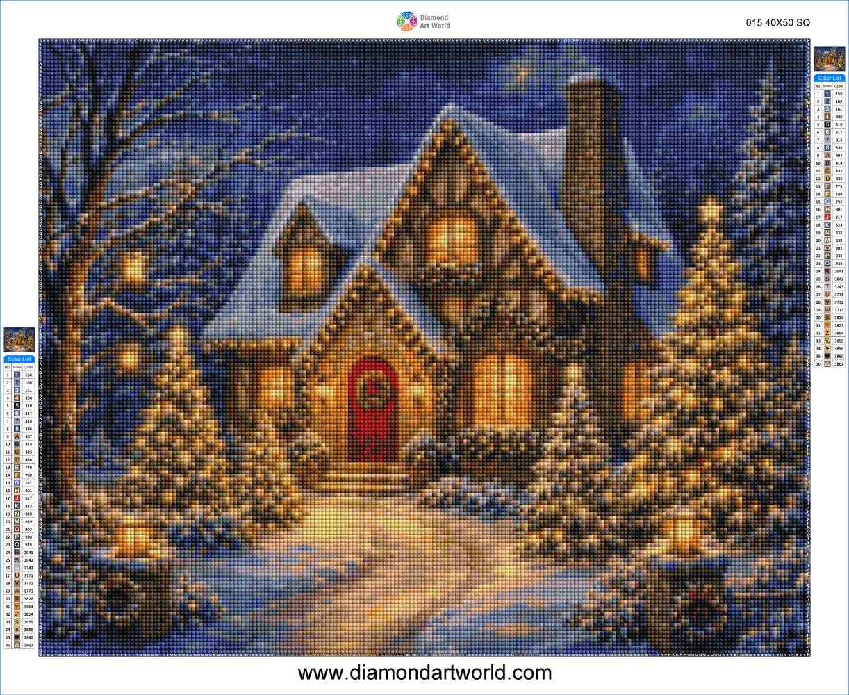 Shining Christmas Lights around the House - Diamond Painting Layout