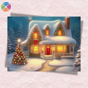 Shining Christmas Lights around the House - Diamond Painting