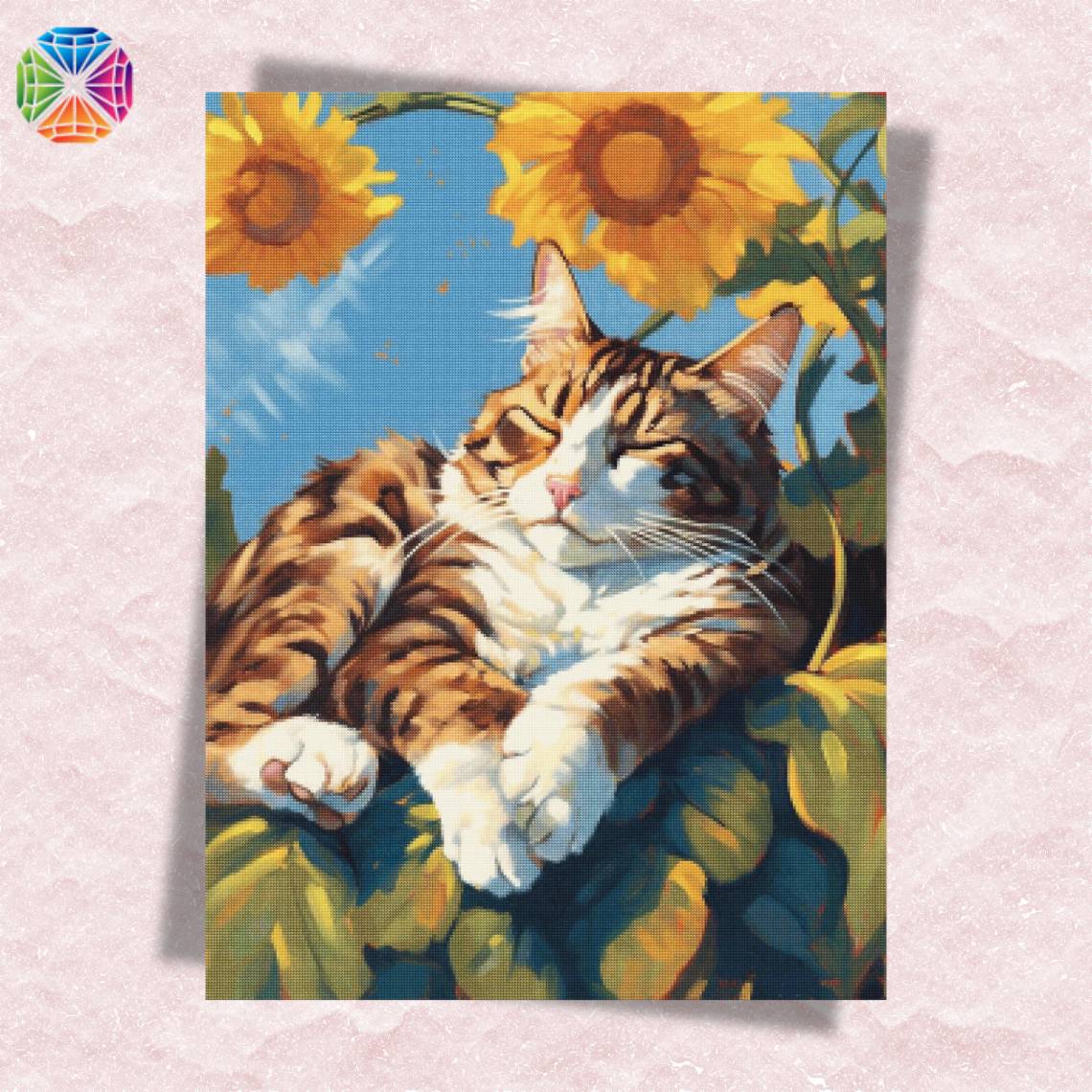 Sleeping Cat and Sunflowers - Diamond Painting