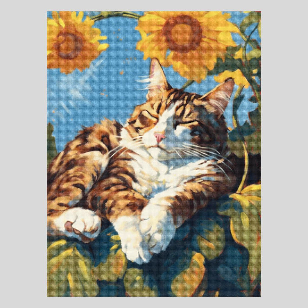 Sleeping Cat and Sunflowers Diamond Painting
