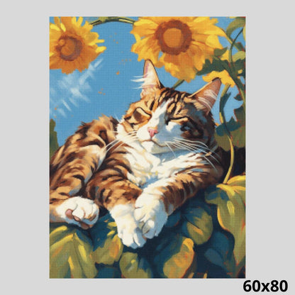 Sleeping Cat and Sunflowers 60x80 Diamond Painting