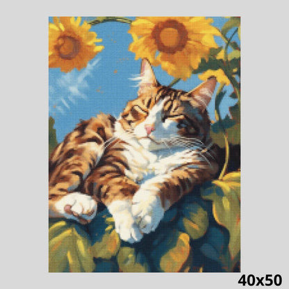 Sleeping Cat and Sunflowers 40x50 Diamond Painting