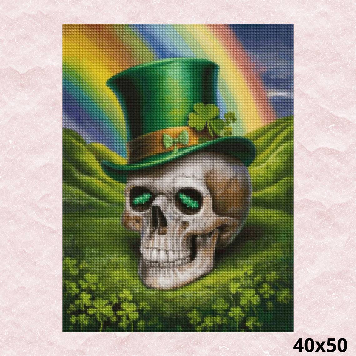 St. Patrick Skull with Green Hat 40x50 - Diamond Painting
