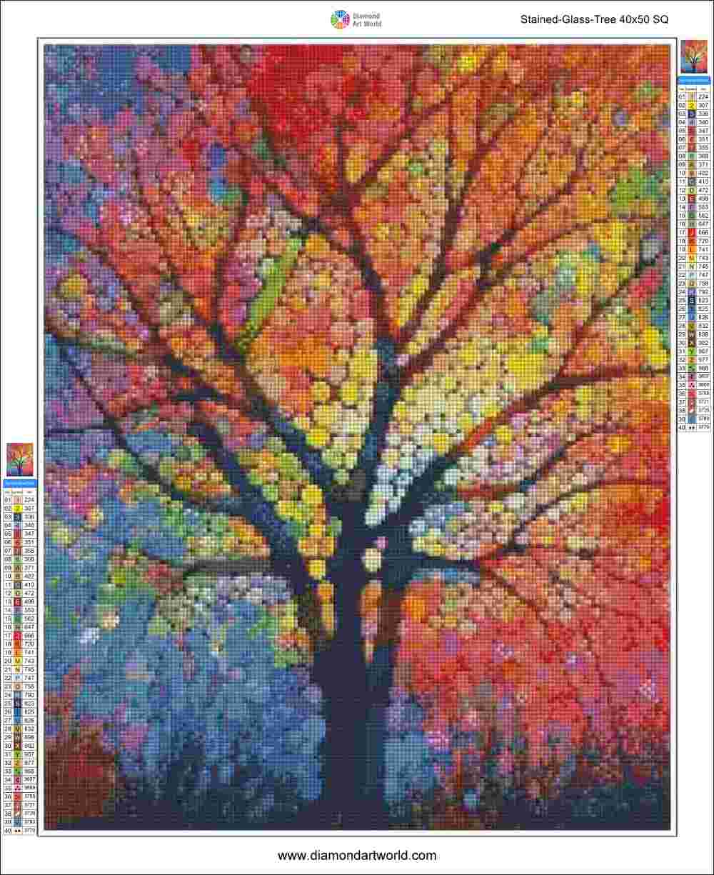 Stained Glass Tree - Diamond Painting Layout