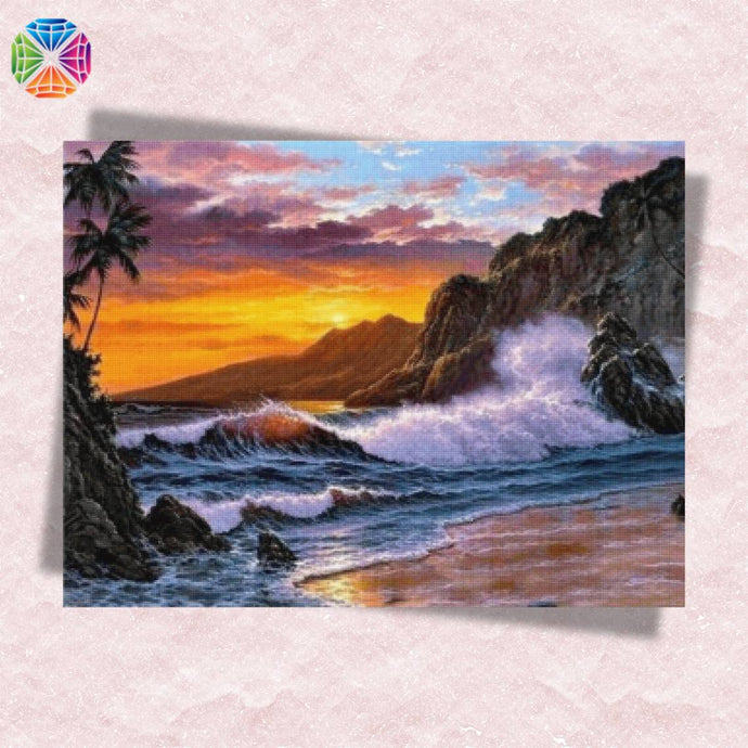 Sunset Waves Rocks - Diamond Painting