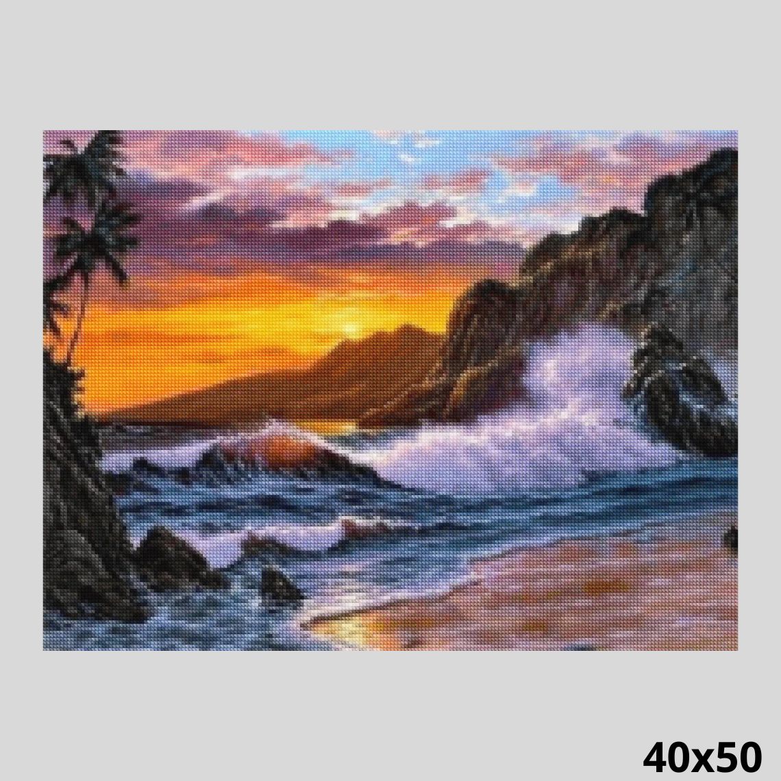 Sunset Waves Rocks 40x50 - Diamond Painting