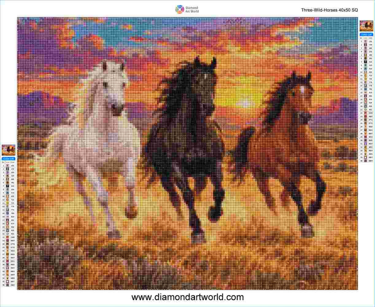 Three wild horses -Diamond Painting Layout
