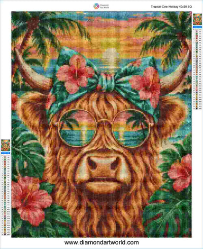 Tropical Cow Holiday - Diamond Painting Layout