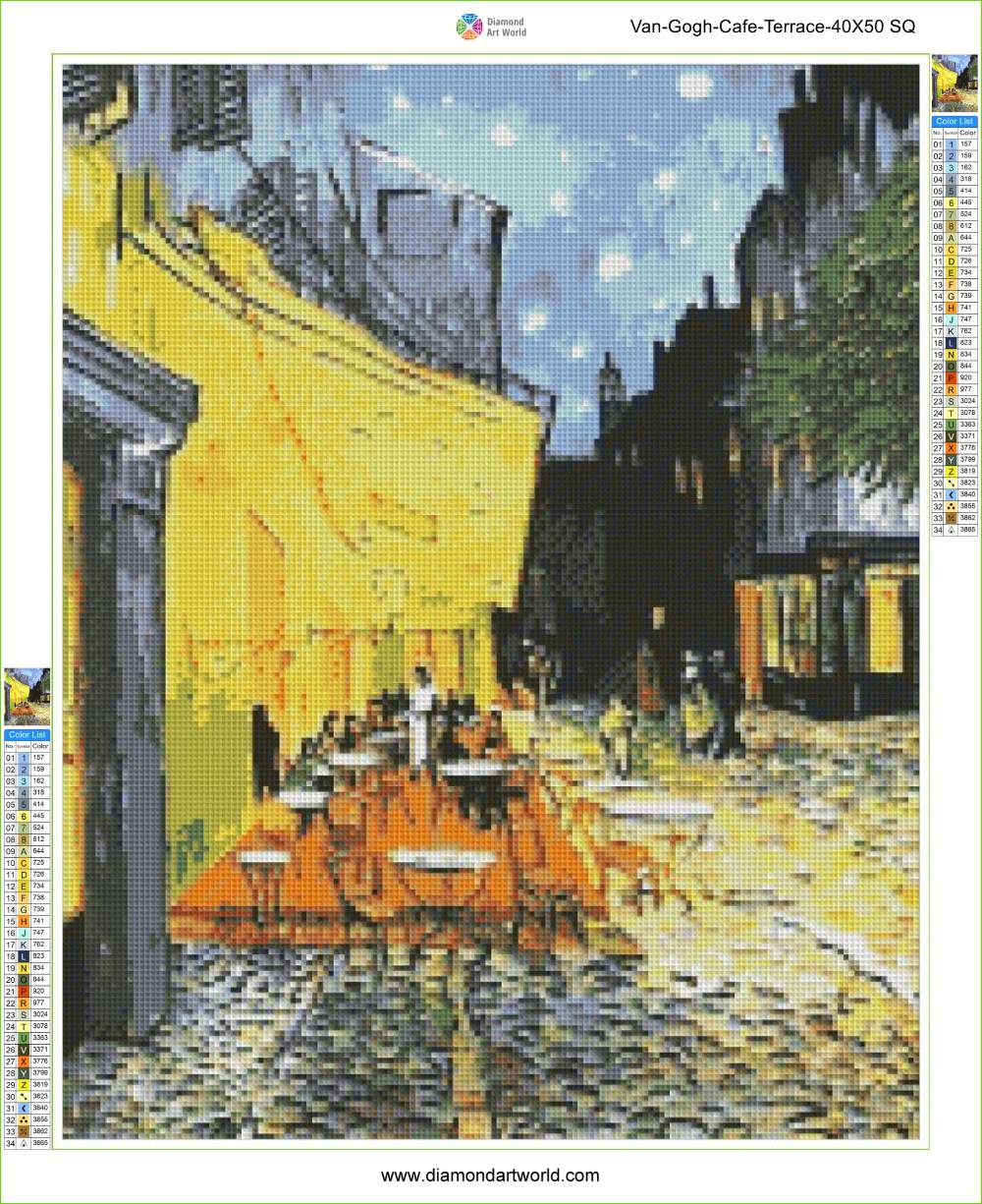 Van Gogh Café Terrace - Diamond Painting Layout