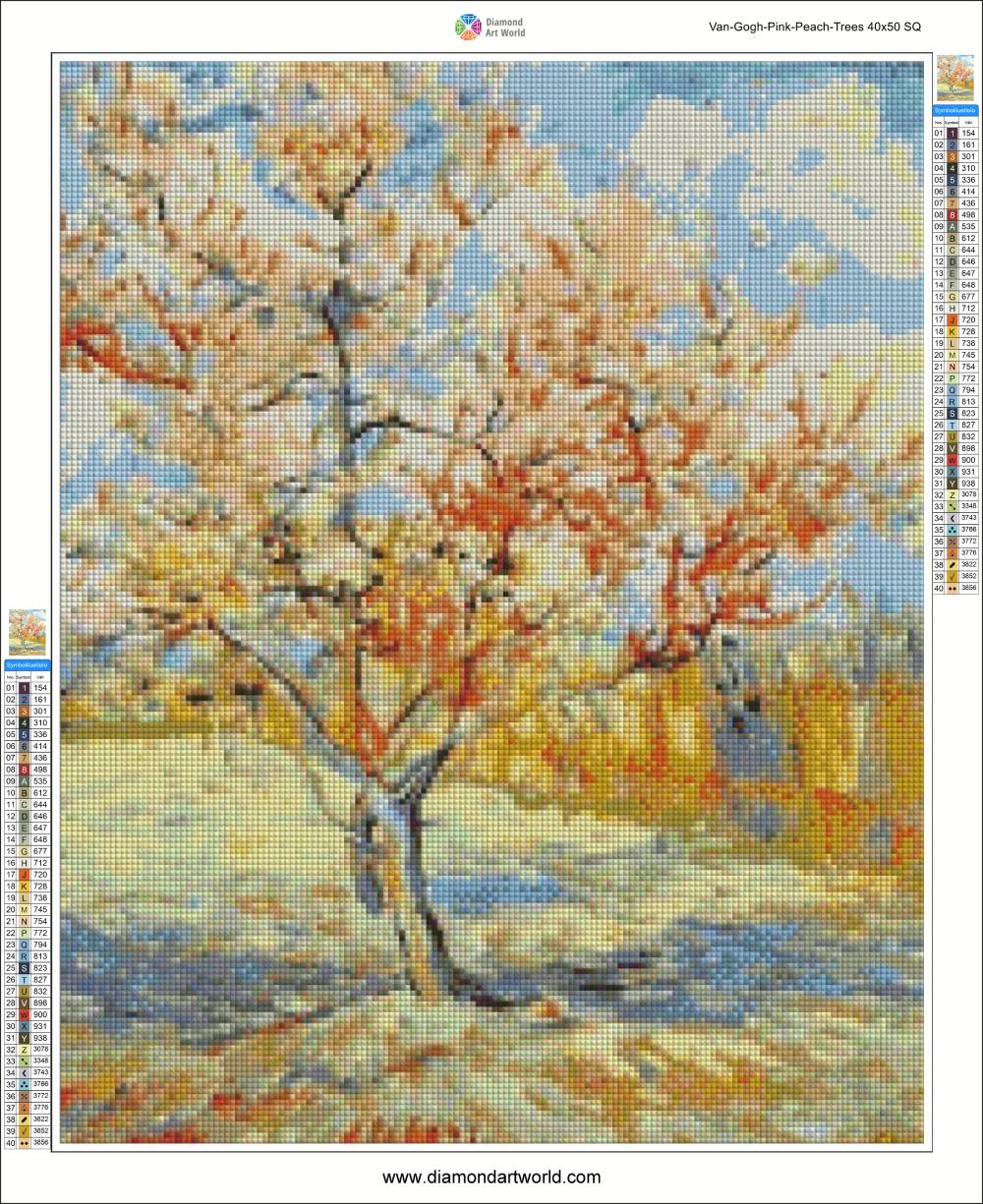 Van Gogh Pink Peach Trees - Diamond Painting Layout