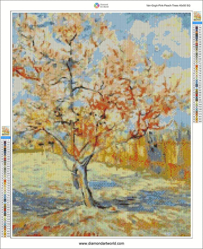 Van Gogh Pink Peach Trees - Diamond Painting Layout
