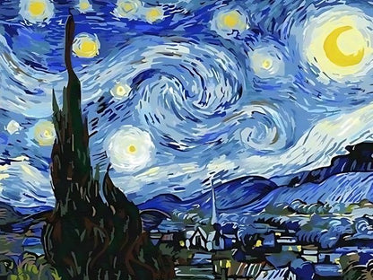 Stylized version of 'The Starry Night' . Van Gogh Starry Night - Diamond Painting