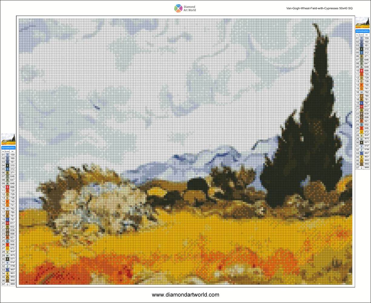 Van Gogh Wheat Field with Cypresses - Diamond Painting Layout