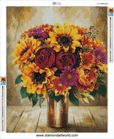 Vase Full of Flowers - Diamond Painting Layout