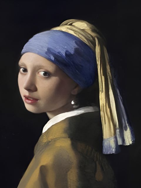 Girl with a Pearl Earring, inspired by Vermeer's painting, on a dark background. Vermeer Girl with a Pearl - Diamond Painting